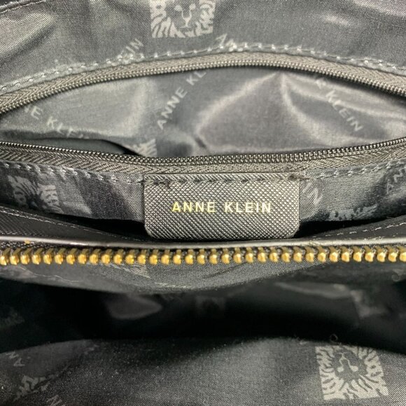 Anne Klein Shoulder Bag Textured Black Vegan Leather Gold Hardware 13"W x 11.5"H - Picture 7 of 9